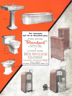 Document publicitaire extrait de la revue d’architecture «L‘Emulation » n° 5 de 1937.<br />La salle de bain de la Villa des Hêtres est en tout point semblable.<br />